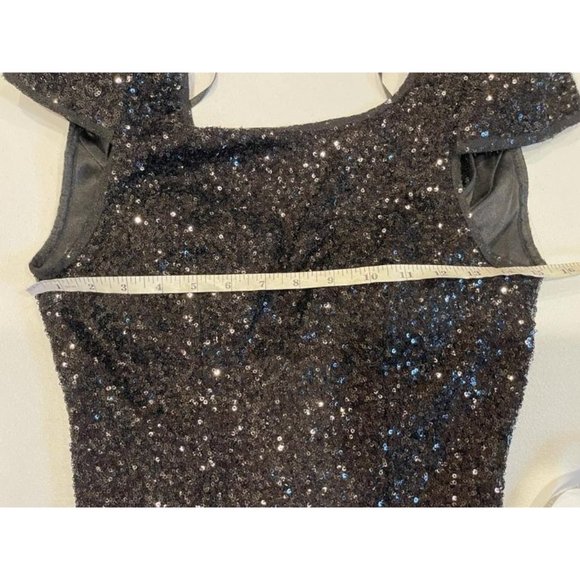 Akira Chicago Women Sequin Bodycon Dress Back V Mini Cap Sleeve Black Size Small - Picture 6 of 11